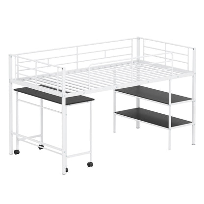 Twin Loft Bed with Rolling Desk, Bookshelf, White Bunk Bed Frame at Gallery Canada