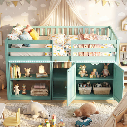 Twin Size Loft Bed With LED Lights, Wooden Bed Frame, Green Bunk Bed Frame at Gallery Canada