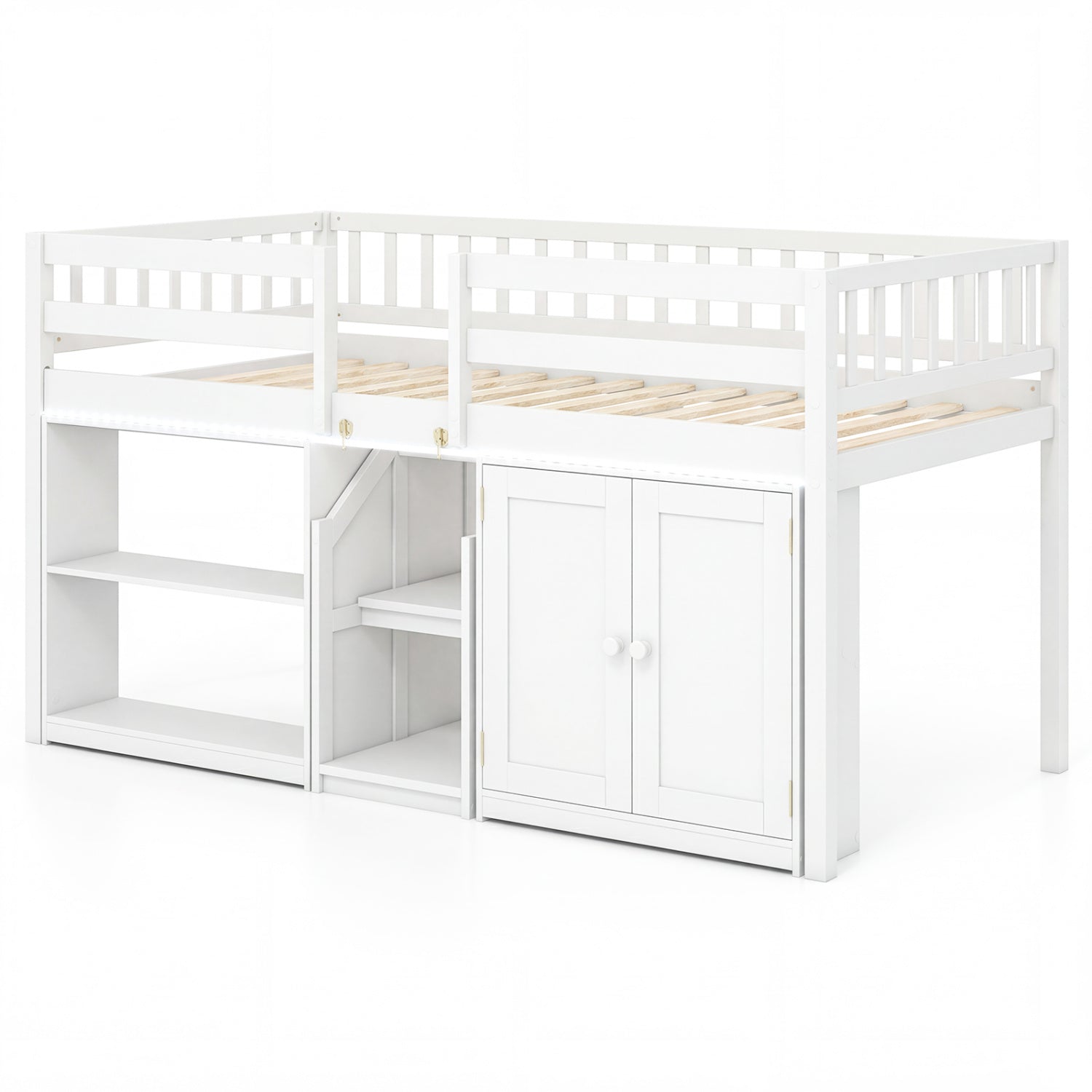 Twin Size Loft Bed With LED Lights, Kids Wooden Bed Frame, White Bunk Bed Frame White at Gallery Canada