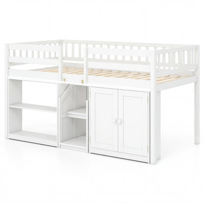 Twin Size Loft Bed With LED Lights, Kids Wooden Bed Frame, White Bunk Bed Frame at Gallery Canada