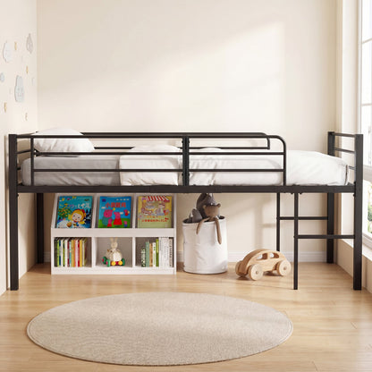 Twin Low Loft Bed with Guardrails & 2 Ladders, Black Bunk Bed Frame at Gallery Canada