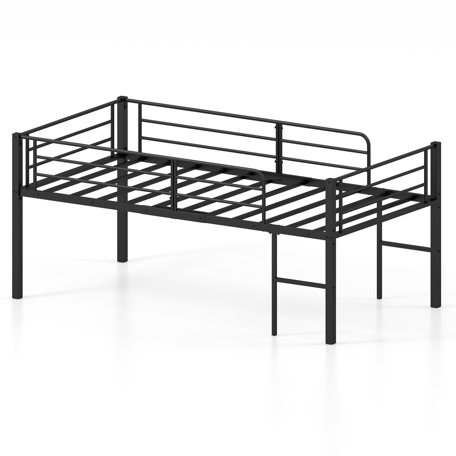 Twin Low Loft Bed with Guardrails & 2 Ladders, Black Bunk Bed Frame Black at Gallery Canada