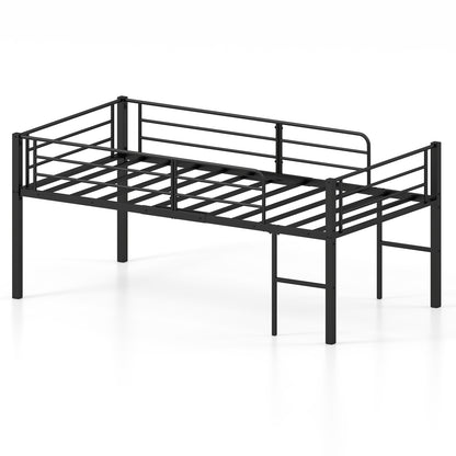 Twin Low Loft Bed with Guardrails & 2 Ladders, Black Bunk Bed Frame Black at Gallery Canada