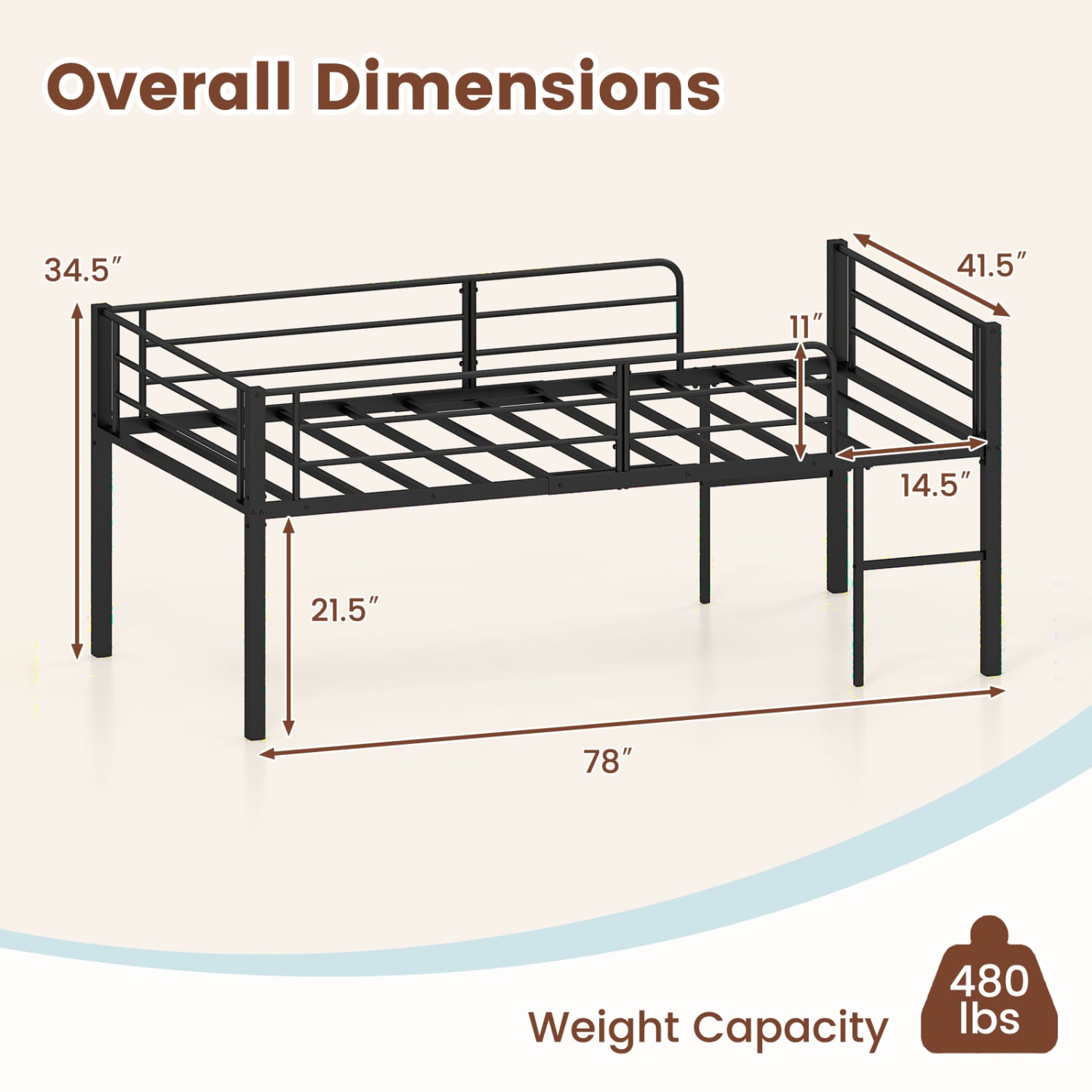 Twin Low Loft Bed with Guardrails & 2 Ladders, Black Bunk Bed Frame at Gallery Canada