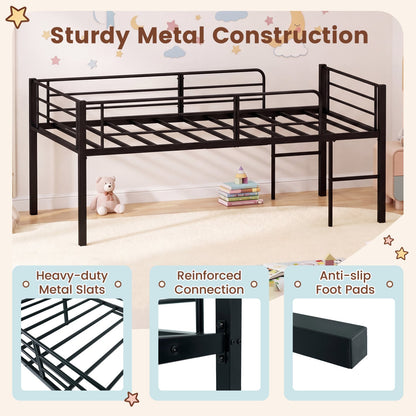 Twin Low Loft Bed with Guardrails & 2 Ladders, Black Bunk Bed Frame at Gallery Canada
