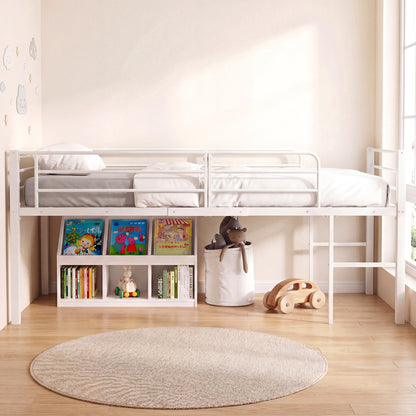 Twin Size Low Loft Bed with Safety Guardrails and 2 Ladders, White Bunk Bed Frame at Gallery Canada