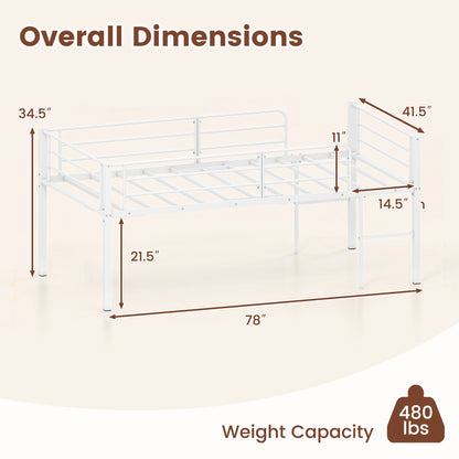 Twin Size Low Loft Bed with Safety Guardrails and 2 Ladders, White Bunk Bed Frame at Gallery Canada