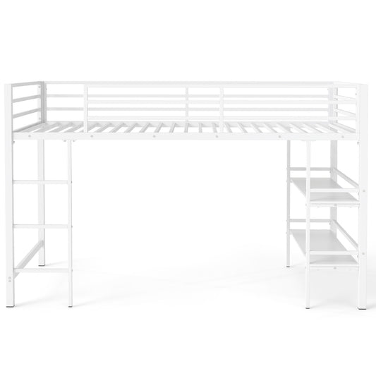 Twin Low Loft Bed with Ladder and Shelves, White Toddler Beds White at Gallery Canada