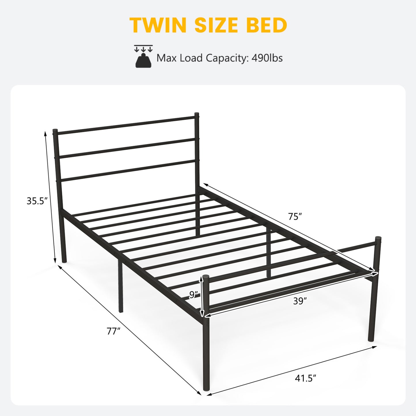 Twin Size Metal Bed Frame With Headboard, Black Simple Bed Frame at Gallery Canada