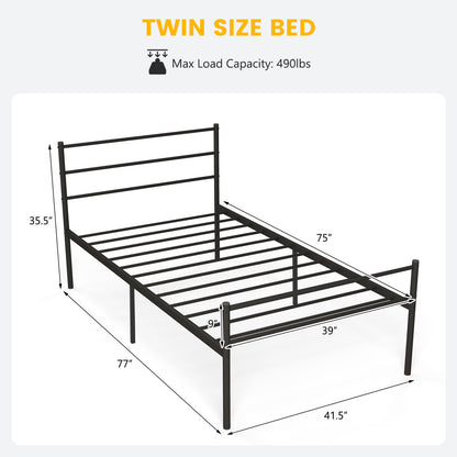 Twin Size Metal Bed Frame With Headboard, Black Simple Bed Frame at Gallery Canada