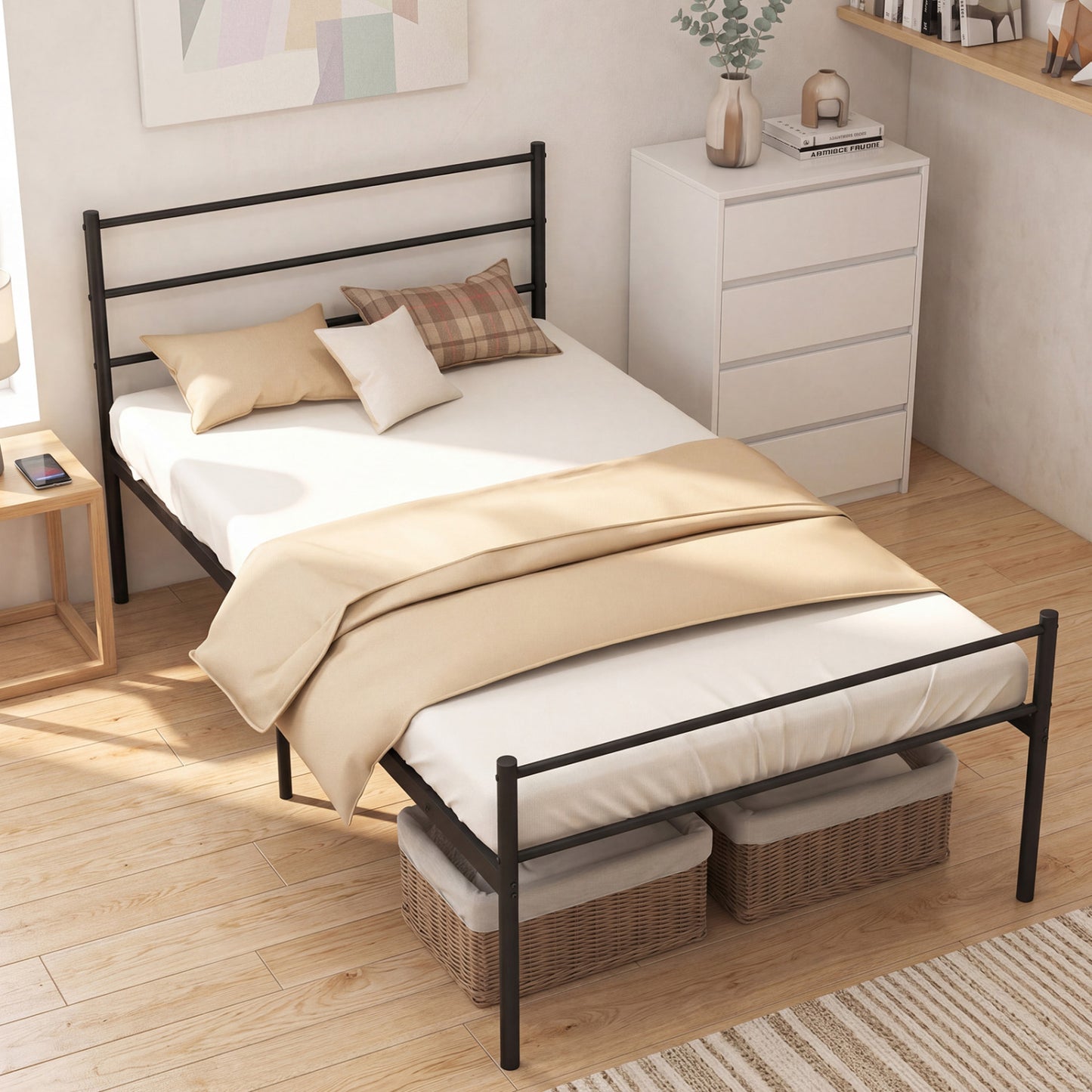 Twin Size Metal Bed Frame With Headboard, Black Simple Bed Frame at Gallery Canada