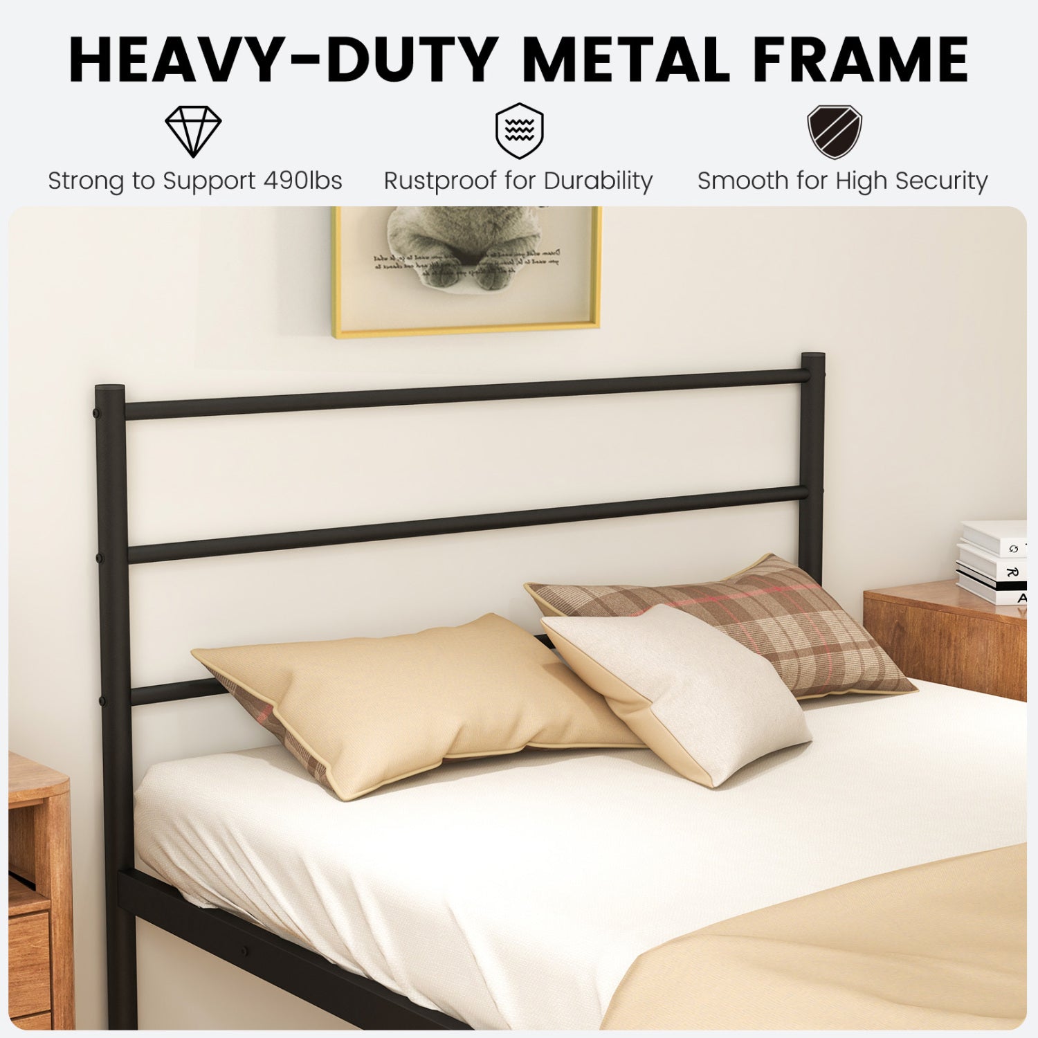 Twin Size Metal Bed Frame With Headboard, Black Simple Bed Frame at Gallery Canada