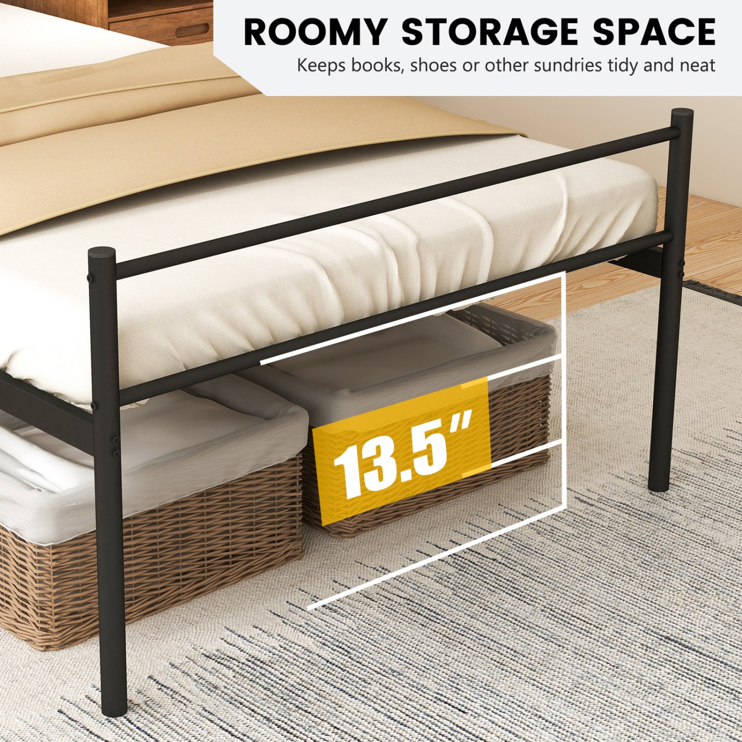 Twin Size Metal Bed Frame With Headboard, Black Simple Bed Frame at Gallery Canada