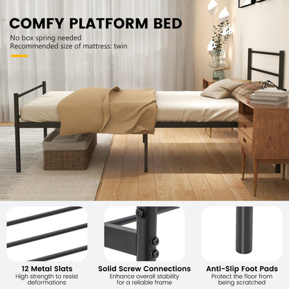 Twin Size Metal Bed Frame With Headboard, Black Simple Bed Frame at Gallery Canada