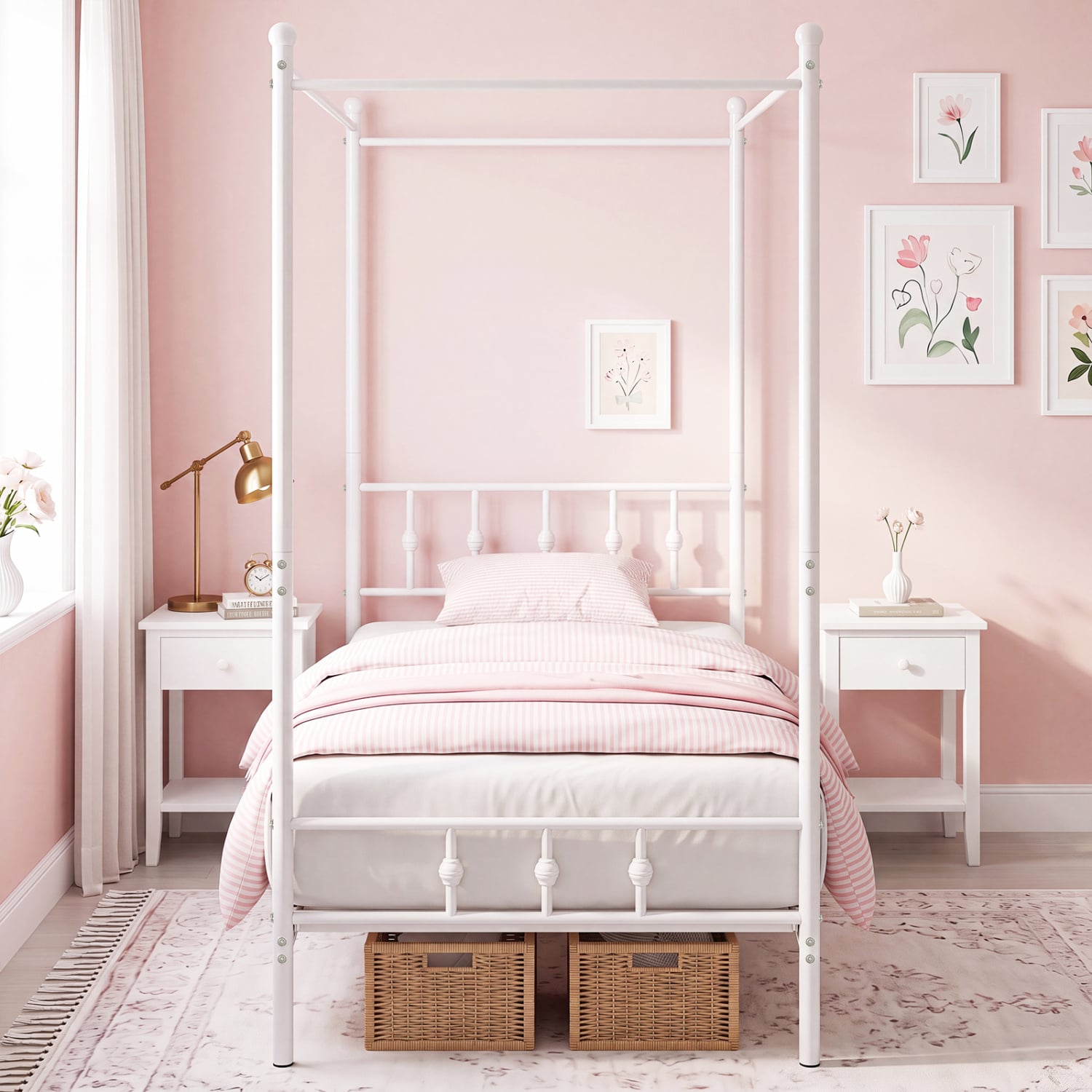 Twin Metal Canopy Bed Frame, White Beds & Bed Frames at Gallery Canada