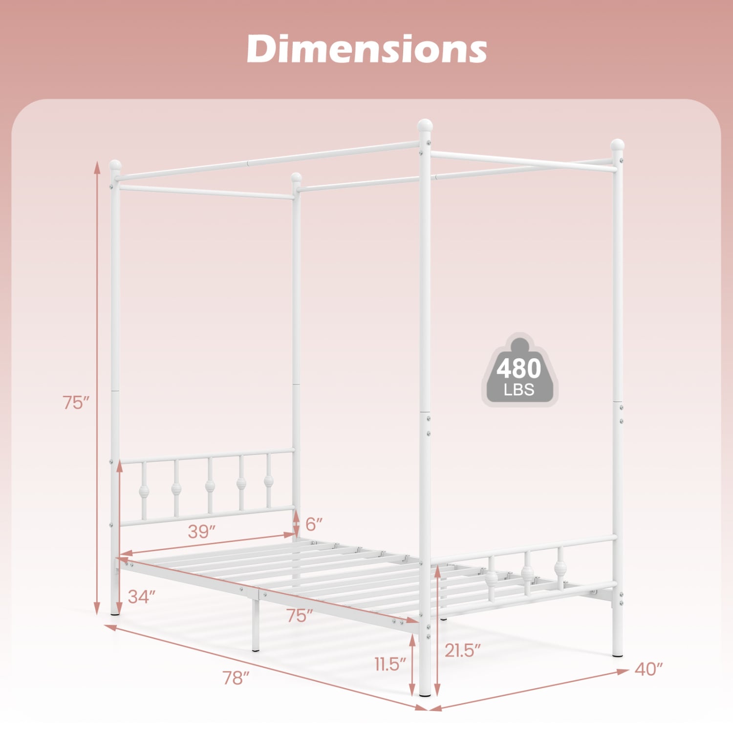 Twin Metal Canopy Bed Frame, White Beds & Bed Frames at Gallery Canada