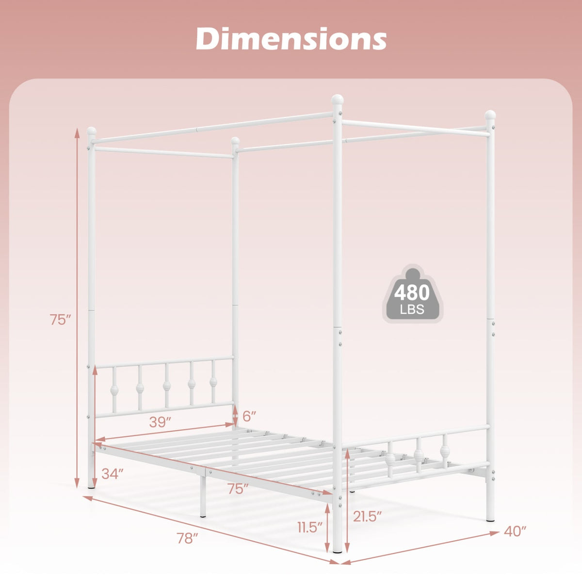 Twin Metal Canopy Bed Frame, White Beds & Bed Frames at Gallery Canada