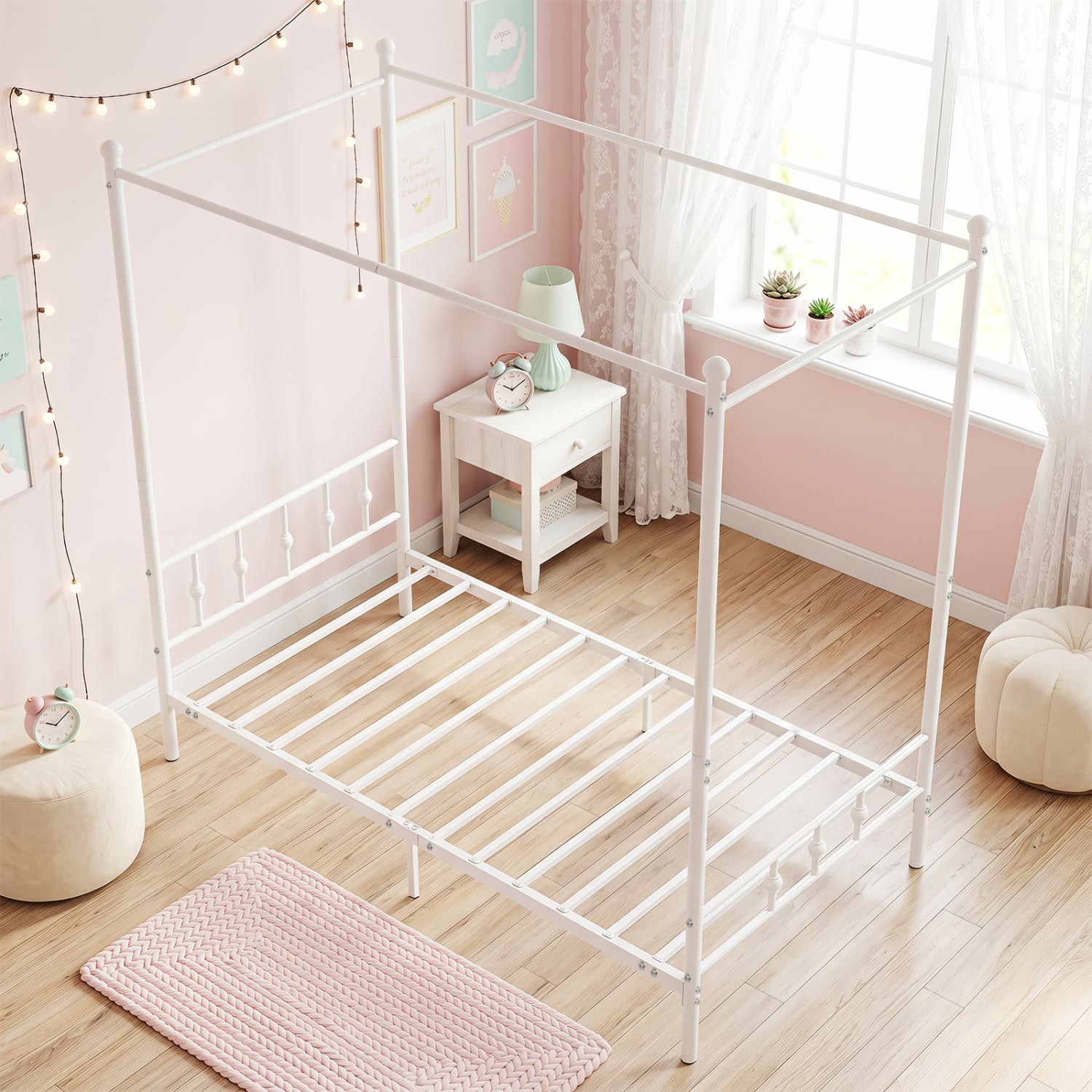Twin Metal Canopy Bed Frame, White Beds & Bed Frames at Gallery Canada