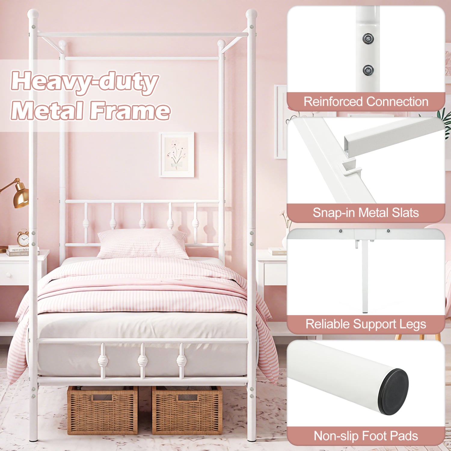 Twin Metal Canopy Bed Frame, White Beds & Bed Frames at Gallery Canada