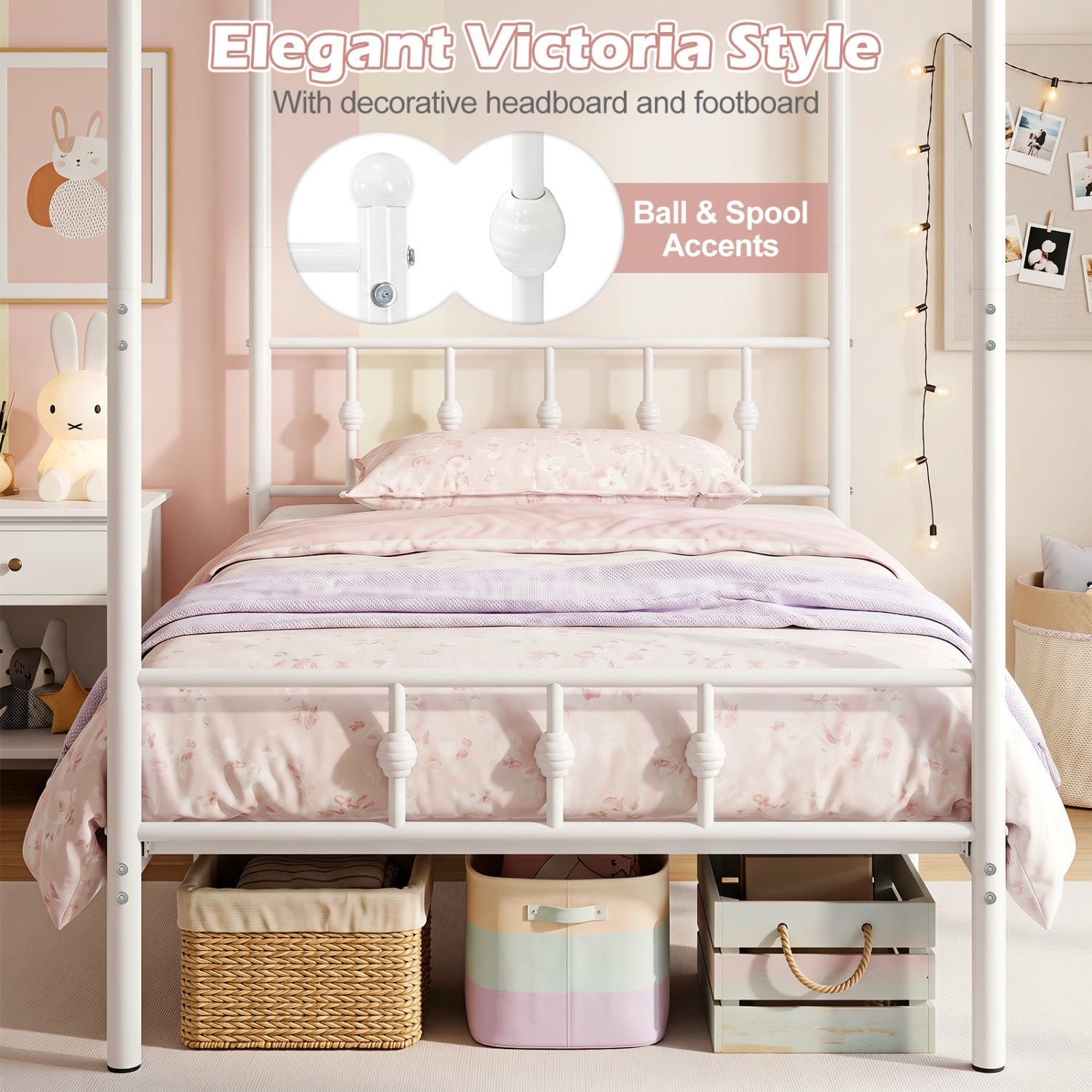 Twin Metal Canopy Bed Frame, White Beds & Bed Frames at Gallery Canada