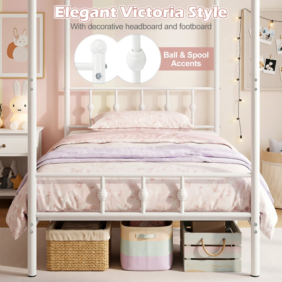 Twin Metal Canopy Bed Frame, White Beds & Bed Frames at Gallery Canada