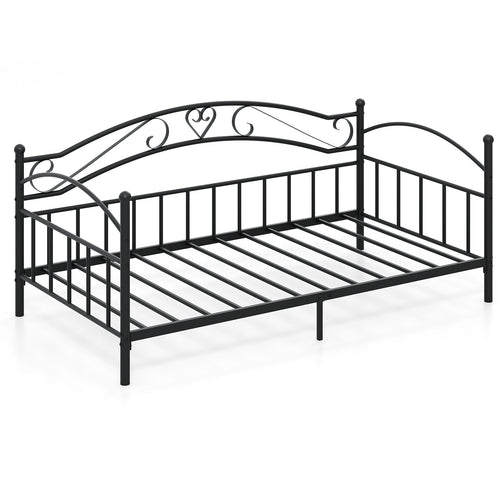 Twin Size Metal Daybed Frame with Headboard for Bedroom, Black