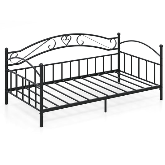 Twin Size Metal Daybed Frame With Headboard, Black Trundle Bed Frame Black at Gallery Canada