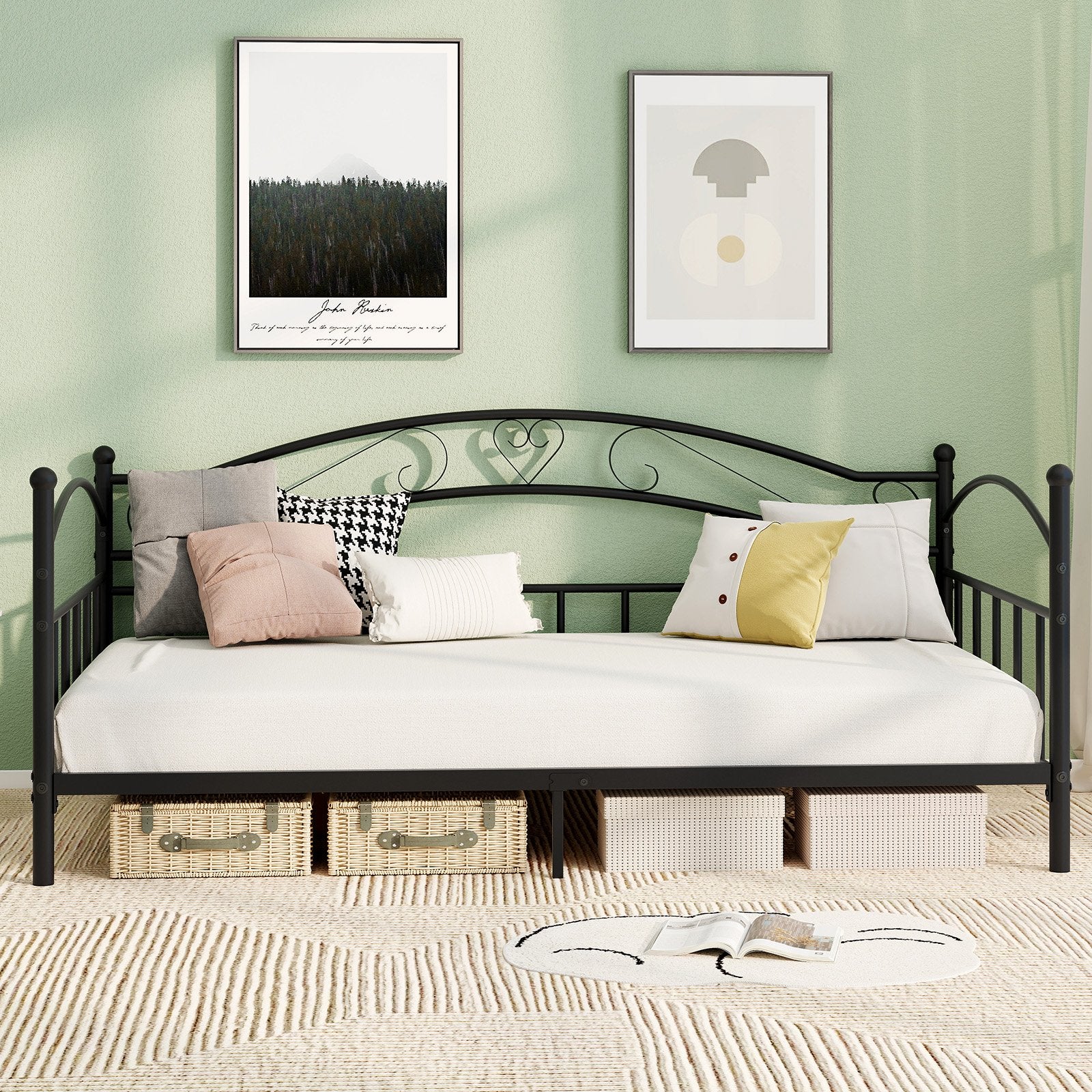Twin Size Metal Daybed Frame with Headboard for Bedroom, Black Trundle Bed Frame at Gallery Canada