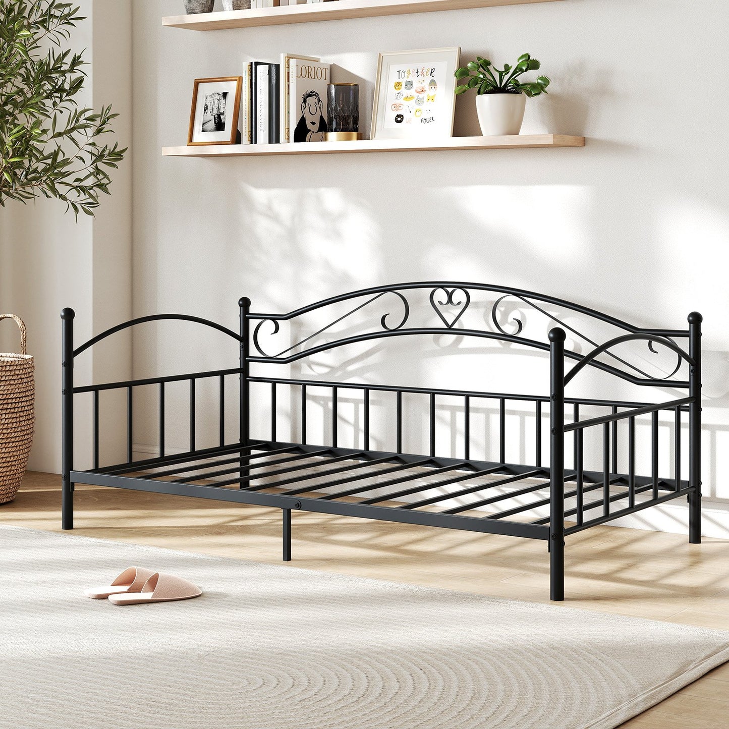 Twin Size Metal Daybed Frame with Headboard for Bedroom, Black Trundle Bed Frame at Gallery Canada