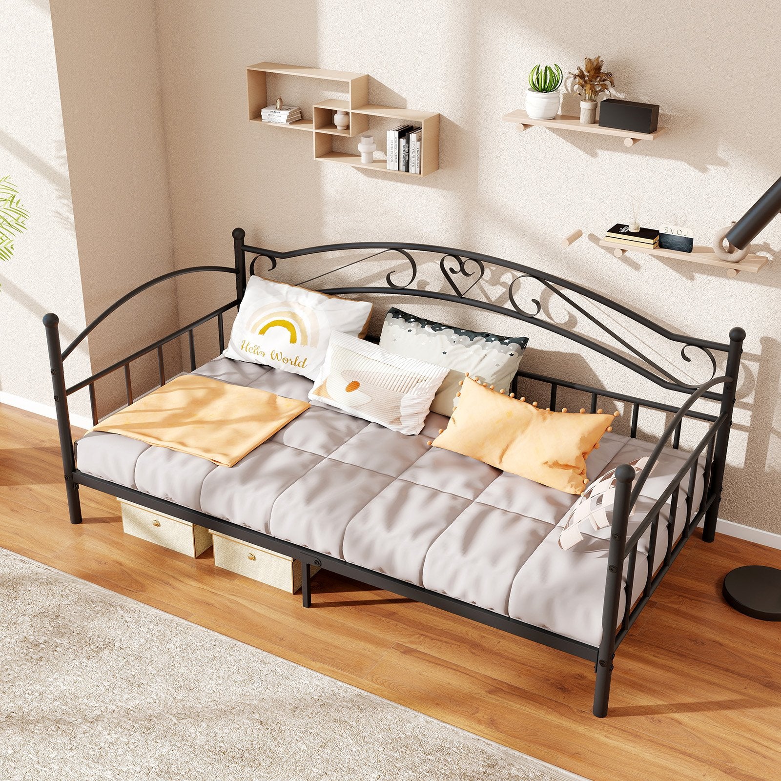 Twin Size Metal Daybed Frame with Headboard for Bedroom, Black Trundle Bed Frame at Gallery Canada