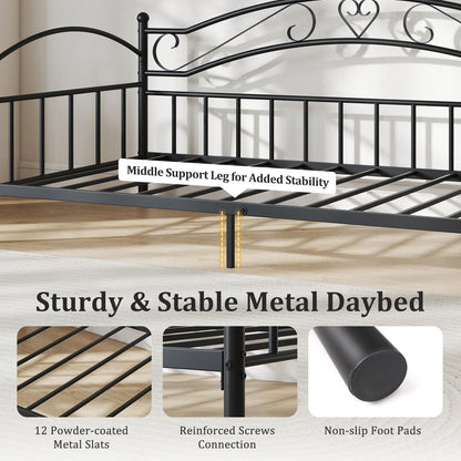 Twin Size Metal Daybed Frame with Headboard for Bedroom, Black Trundle Bed Frame at Gallery Canada