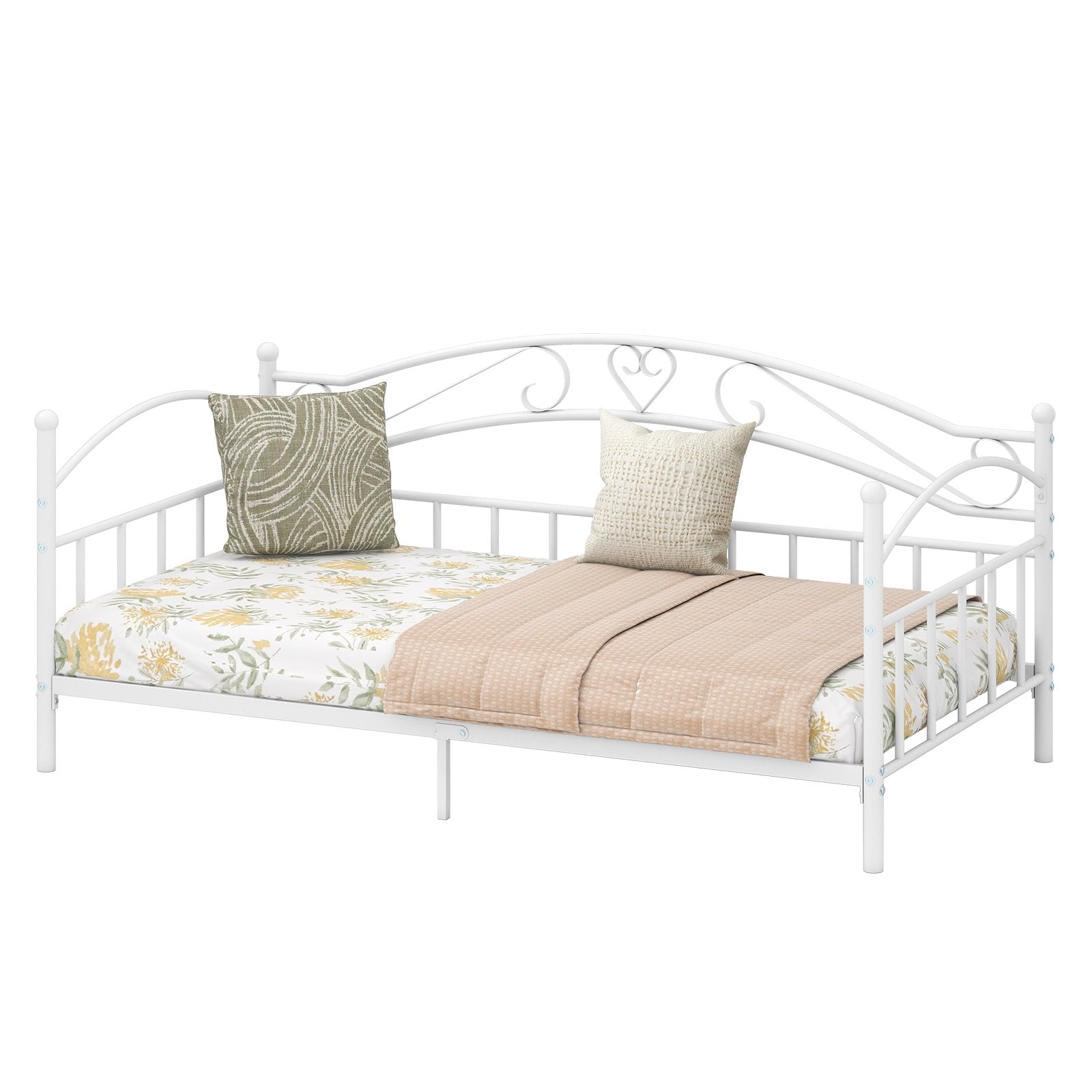 Twin Size Metal Daybed Frame with Headboard for Bedroom, White Trundle Bed Frame at Gallery Canada