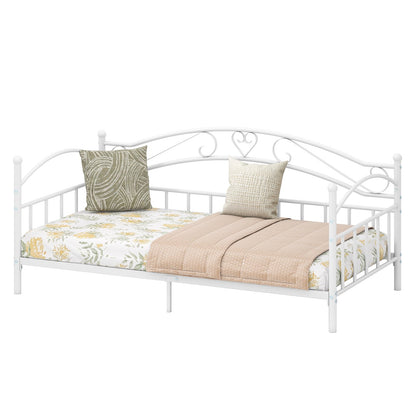 Twin Size Metal Daybed Frame with Headboard for Bedroom, White Trundle Bed Frame at Gallery Canada