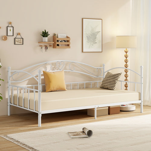 Twin Size Metal Daybed Frame with Headboard for Bedroom, White
