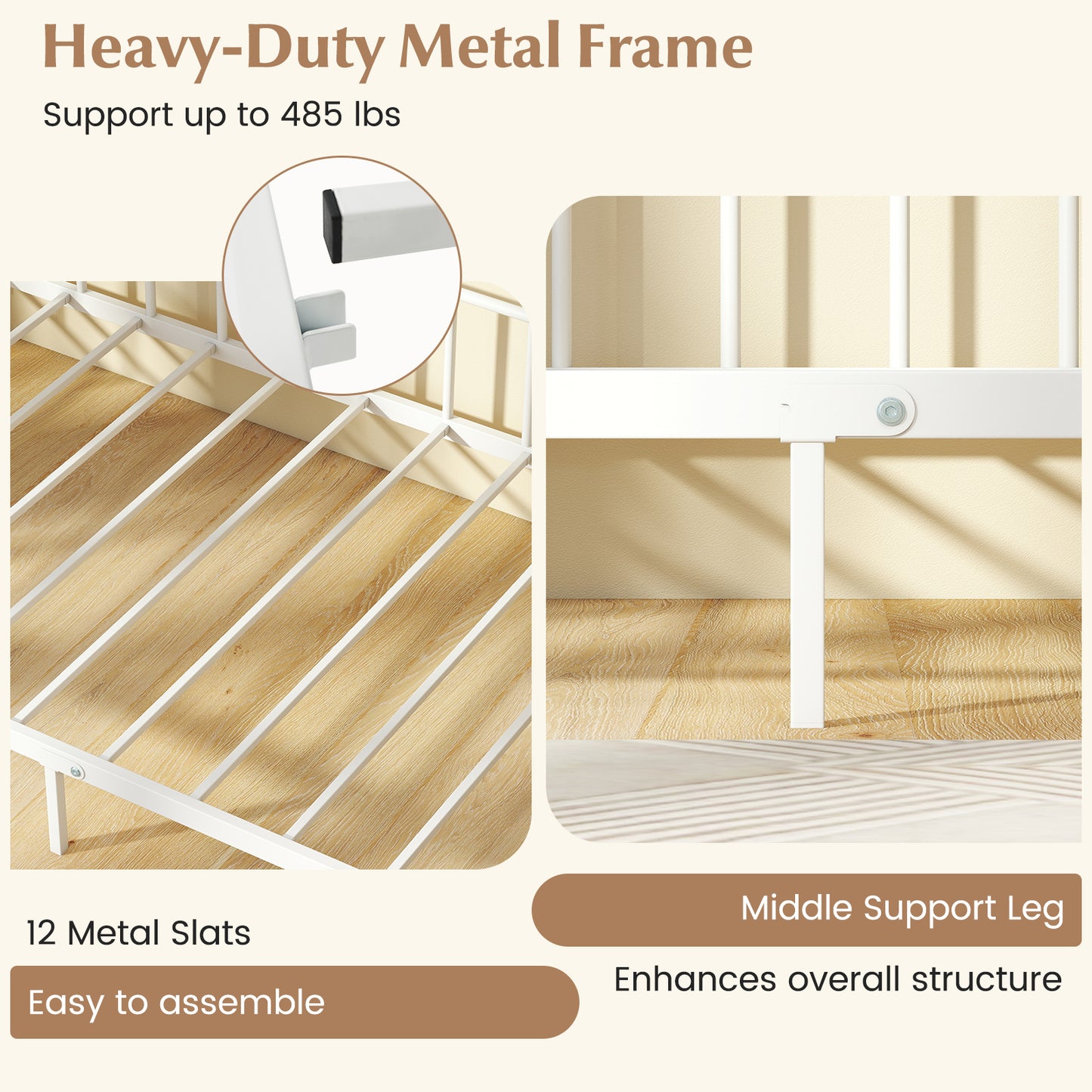 Twin Size Metal Daybed Frame with Headboard for Bedroom, White Trundle Bed Frame at Gallery Canada