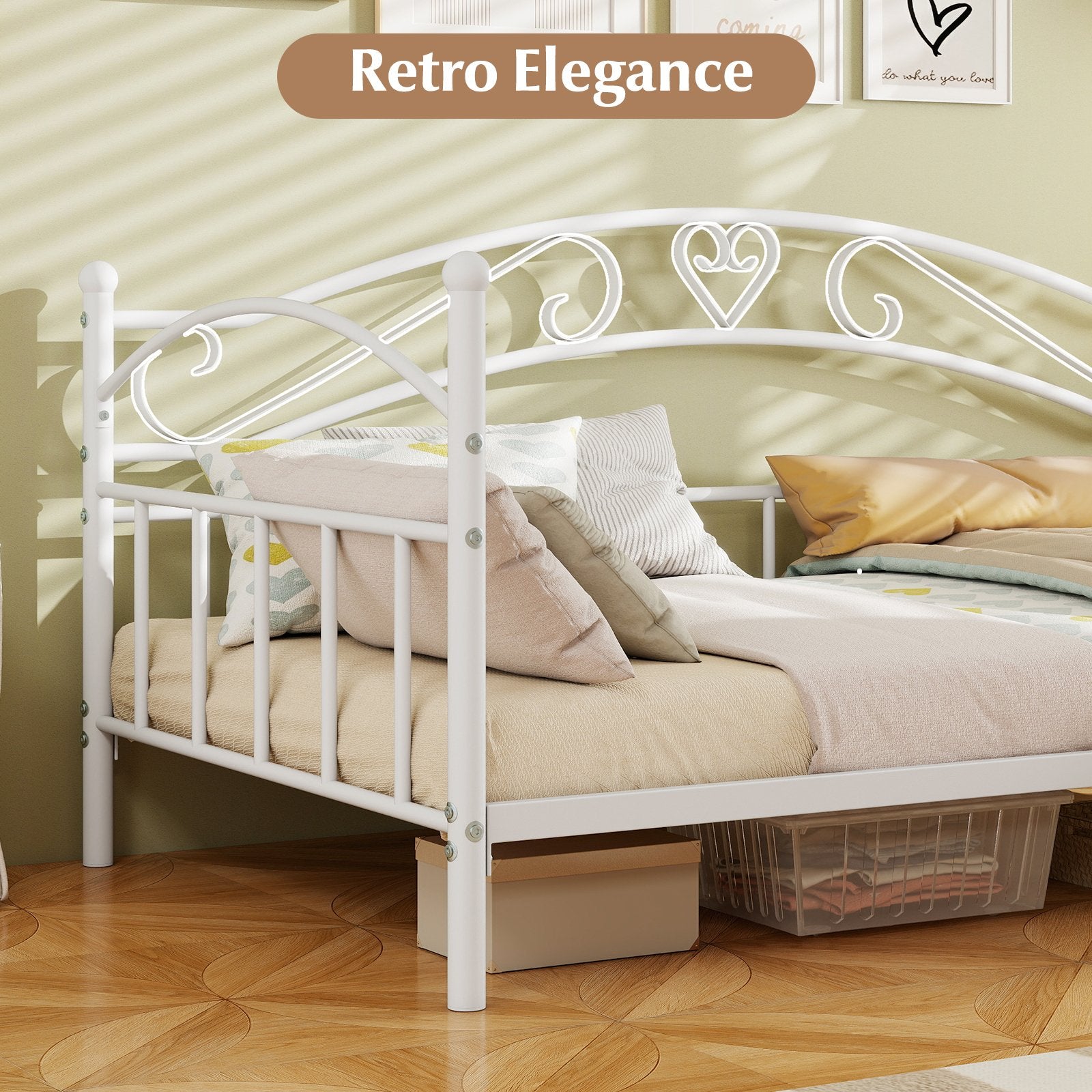 Twin Size Metal Daybed Frame with Headboard for Bedroom, White Trundle Bed Frame at Gallery Canada