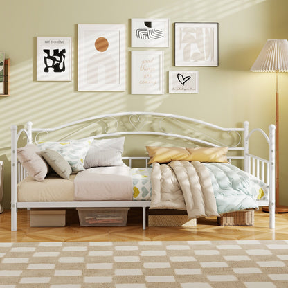 Twin Size Metal Daybed Frame with Headboard for Bedroom, White Trundle Bed Frame at Gallery Canada