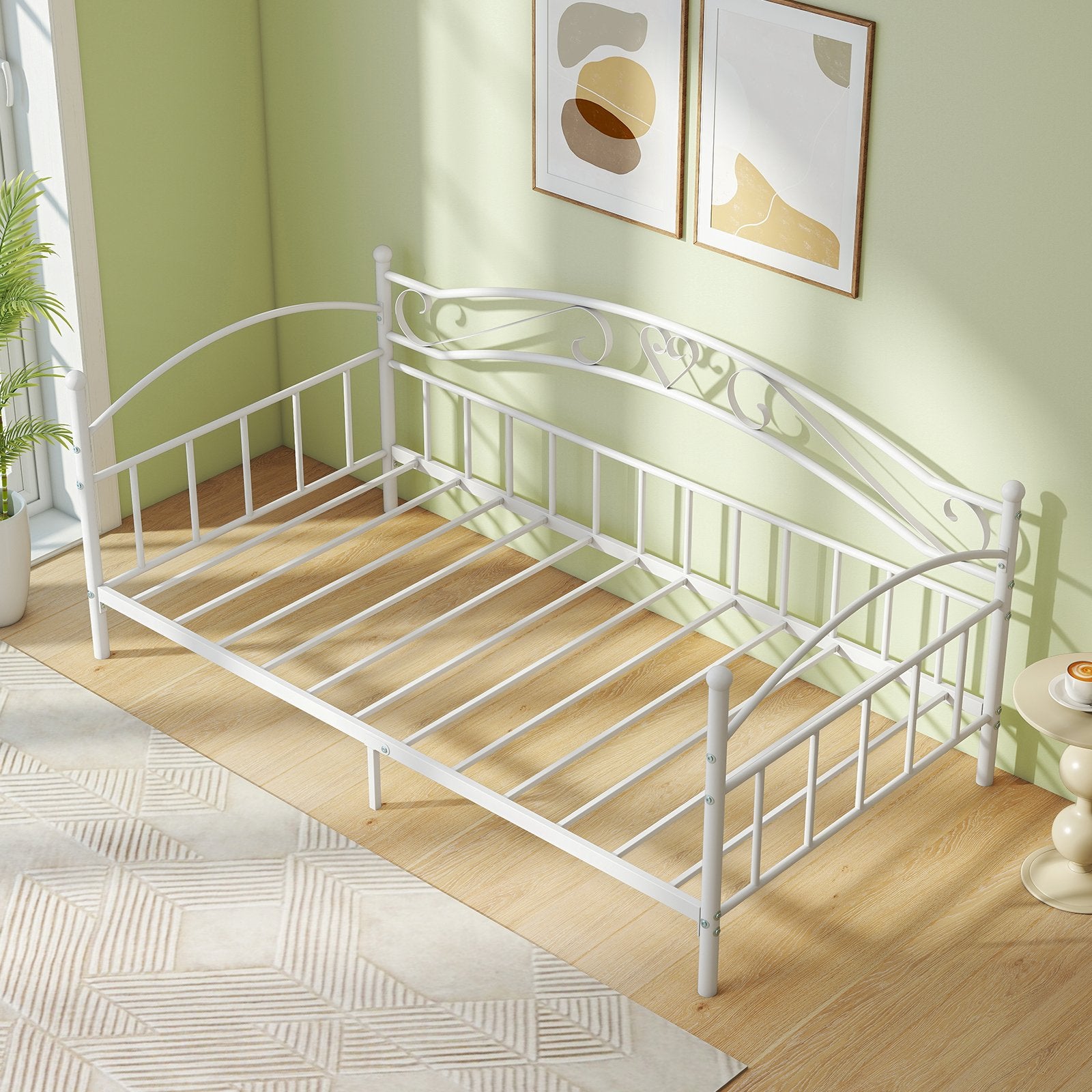Twin Size Metal Daybed Frame with Headboard for Bedroom, White Trundle Bed Frame at Gallery Canada