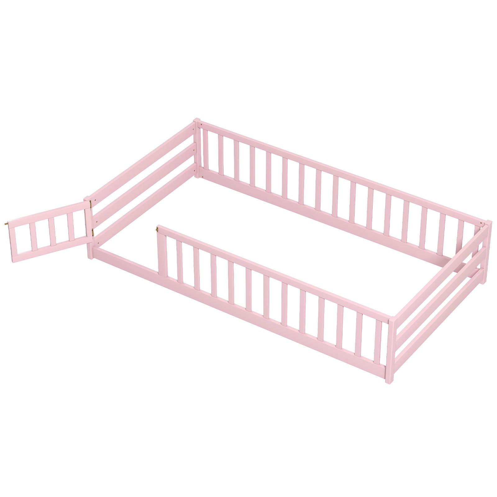 Twin Size Montessori Floor Bed Frame, Full Length Safety Guardrails, Pink Toddler Beds Pink at Gallery Canada