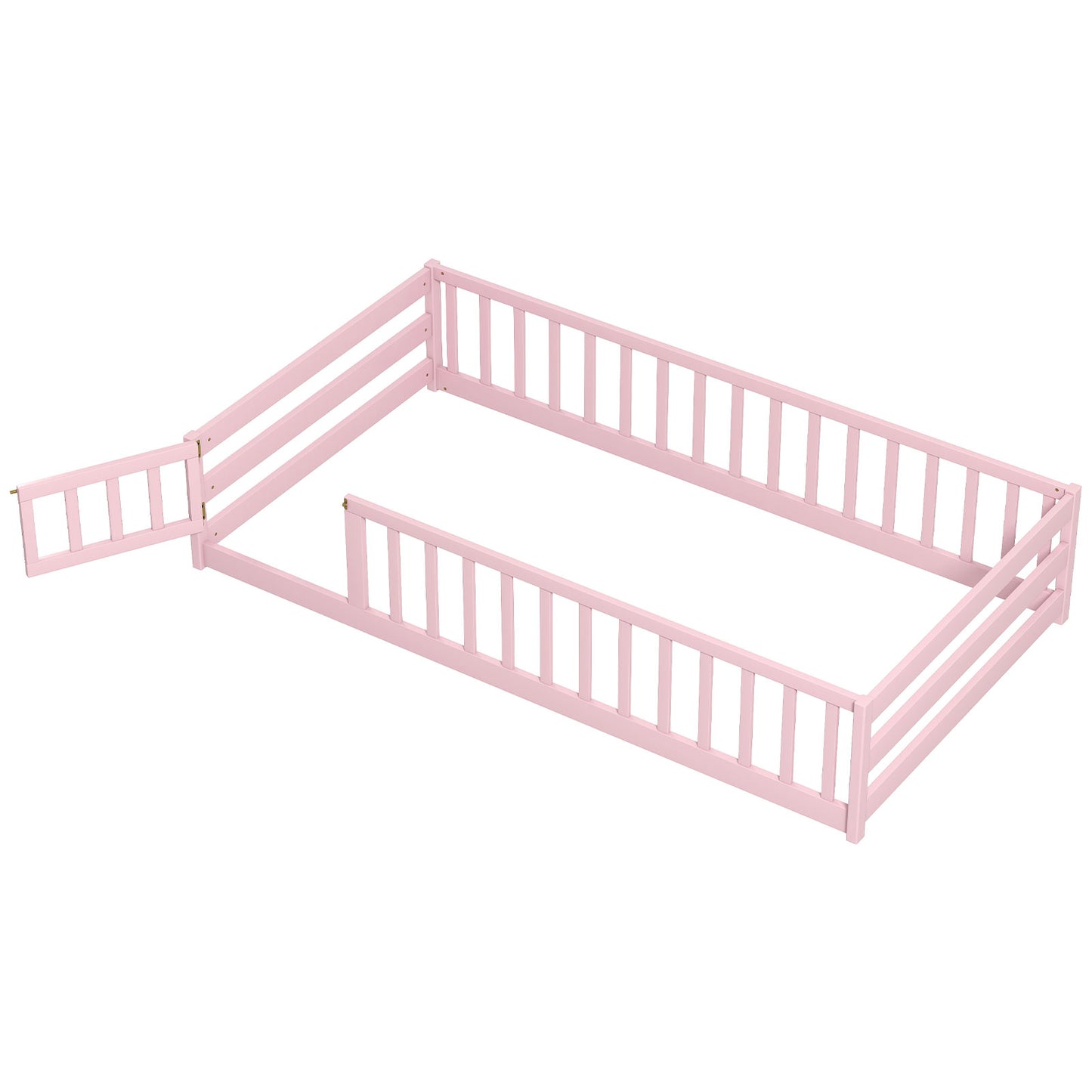 Twin Size Montessori Floor Bed Frame, Full Length Safety Guardrails, Pink Toddler Beds Pink at Gallery Canada