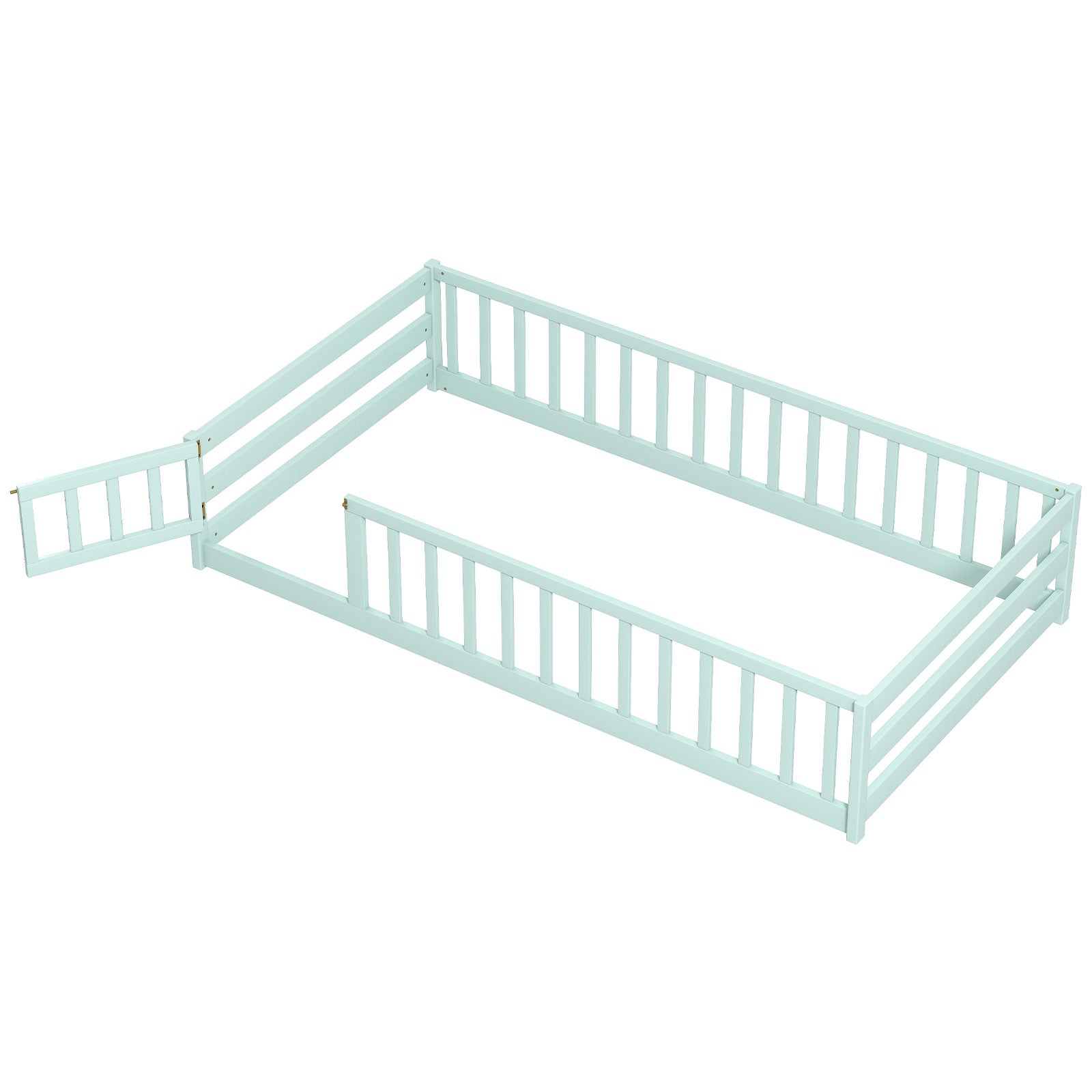 Twin Size Montessori Floor Bed Frame with Full Length Safety Guardrails, Green Toddler Beds Green at Gallery Canada