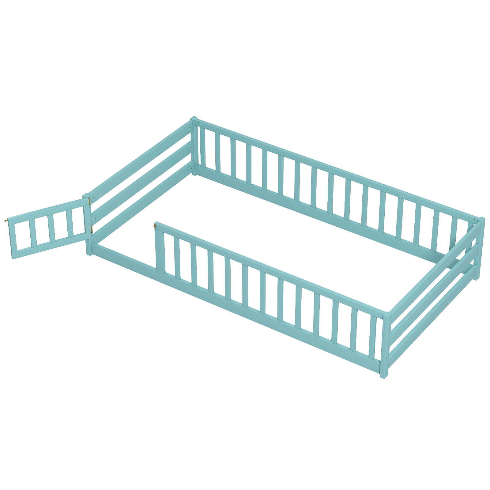 Twin Size Floor Bed Frame, Full Safety Guardrails, Dark Green Toddler Beds Dark Green at Gallery Canada