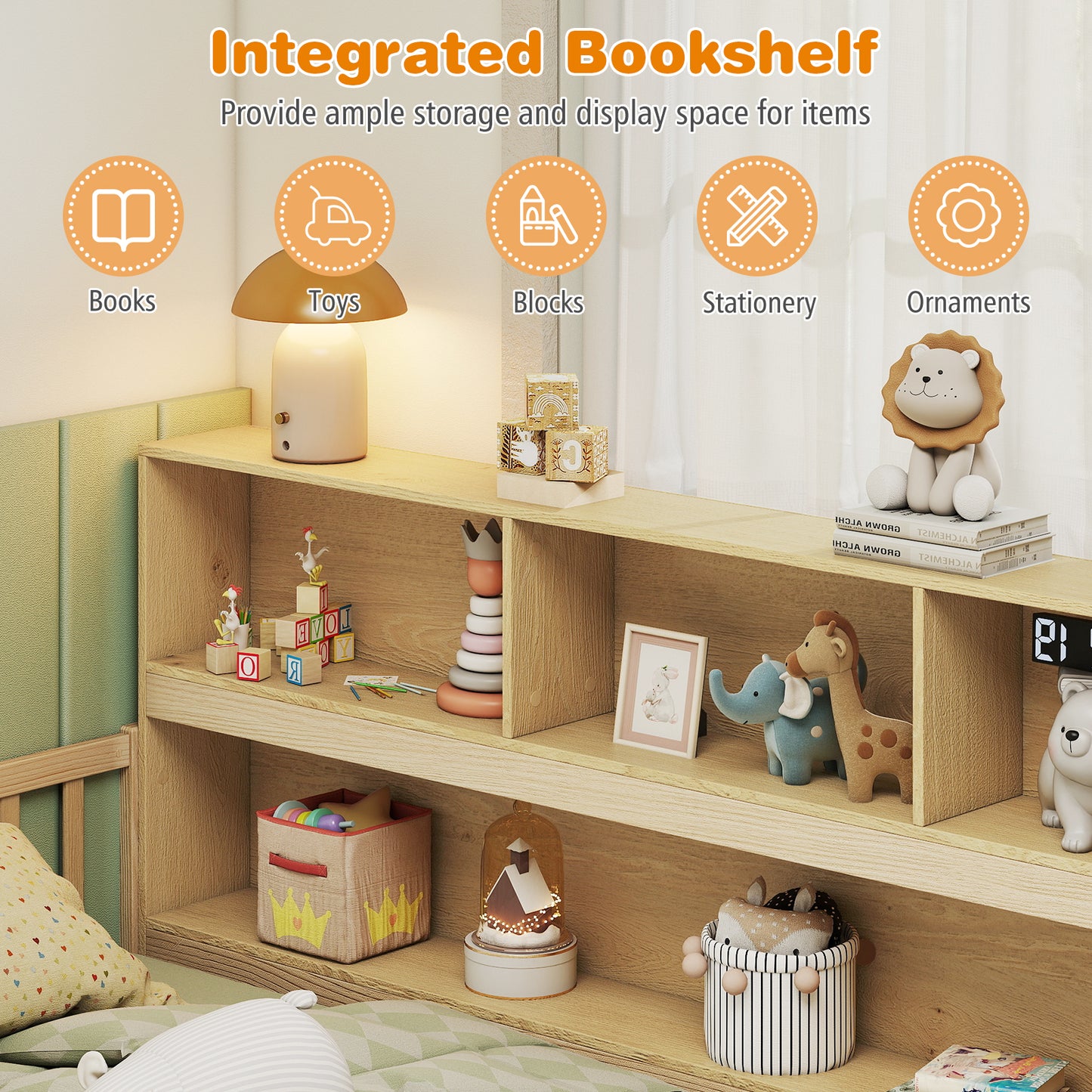Twin Size Montessori Floor Bed With Bookcase, Natural Trundle Bed Frame at Gallery Canada