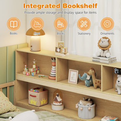 Twin Size Montessori Floor Bed With Bookcase, Natural Trundle Bed Frame at Gallery Canada