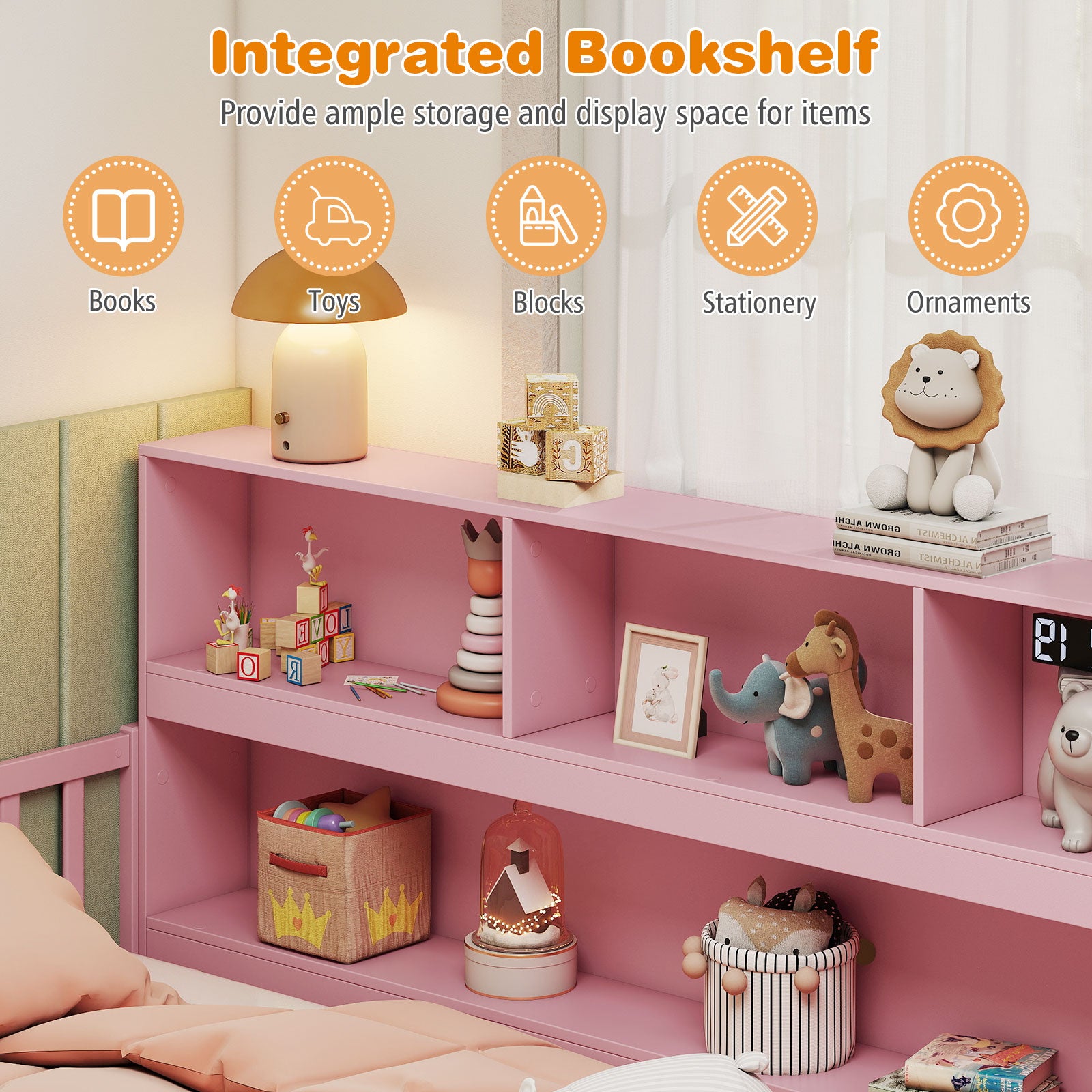 Twin Size Montessori Floor Bed With Bookcase, Pink Trundle Bed Frame at Gallery Canada