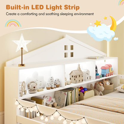 Twin Size Montessori Floor Bed with Storage Compartments and Shelf, White Trundle Bed Frame at Gallery Canada