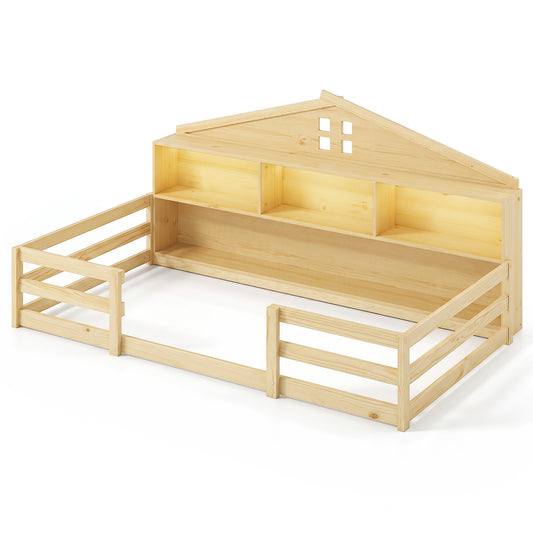 Twin Montessori Floor Bed with Storage, Natural Trundle Bed Frame Natural at Gallery Canada