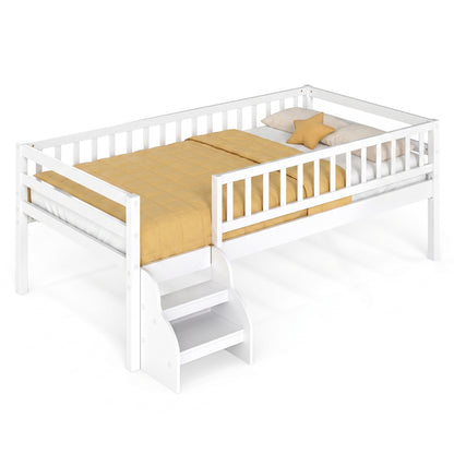 Lit Montessori taille jumelle, escaliers, barrières de sécurité, blanc