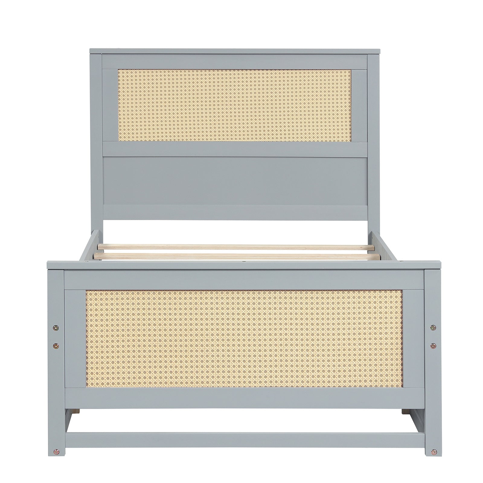 Twin Size Rattan Bed Frame with Storage Drawers, Gray Trundle Bed Frame Gray at Gallery Canada