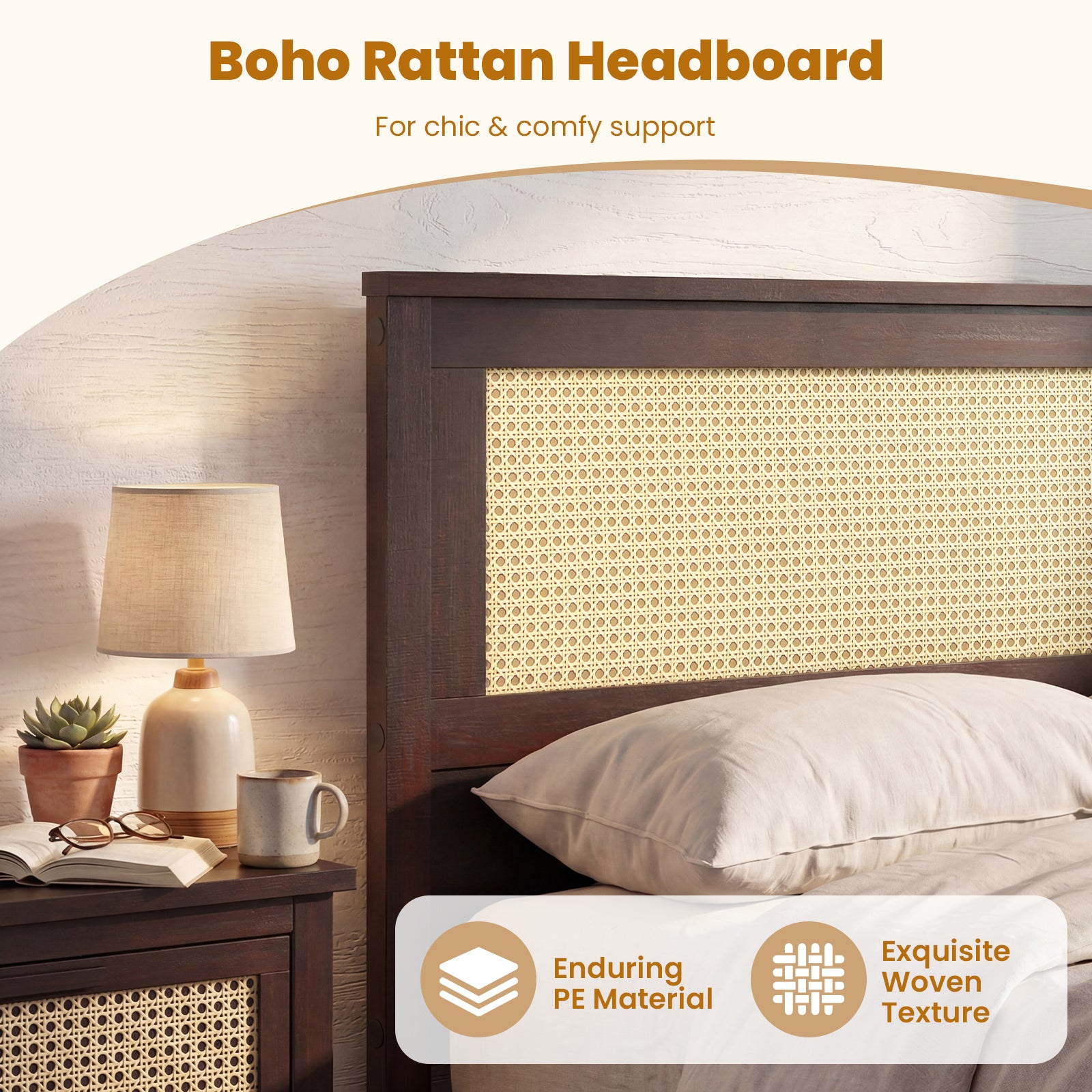 Twin Size Rattan Bed Frame with Storage Drawers, Coffee Trundle Bed Frame at Gallery Canada